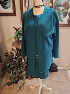 Teal Midi Dress with Matching Jacket - Women's Elegant Two-Piece